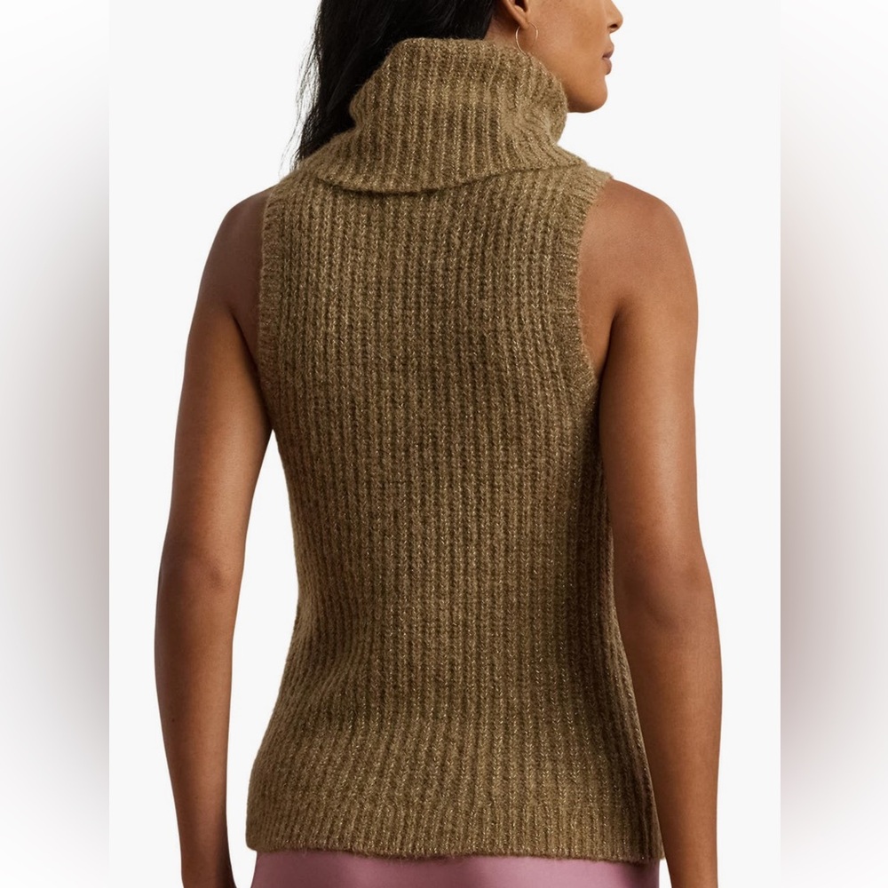 Ralph Lauren NWT Chunky Alpaca Wool Blend Metallic Sleeveless Turtleneck Sweater - Picture 6 of 13